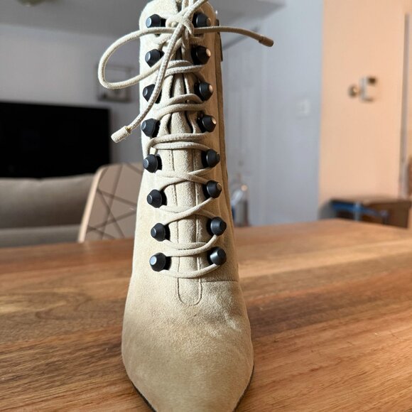 Balenciaga Beige Lace-Up Heeled Boots - Never Worn - 6.5 / 36.5 - Picture 4 of 7